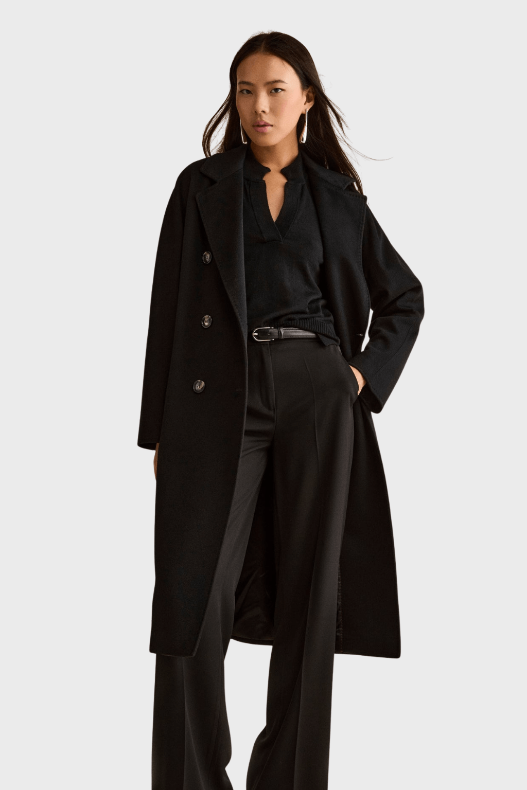 Oversized Double Breasted Coat in Pure Black Cashmere