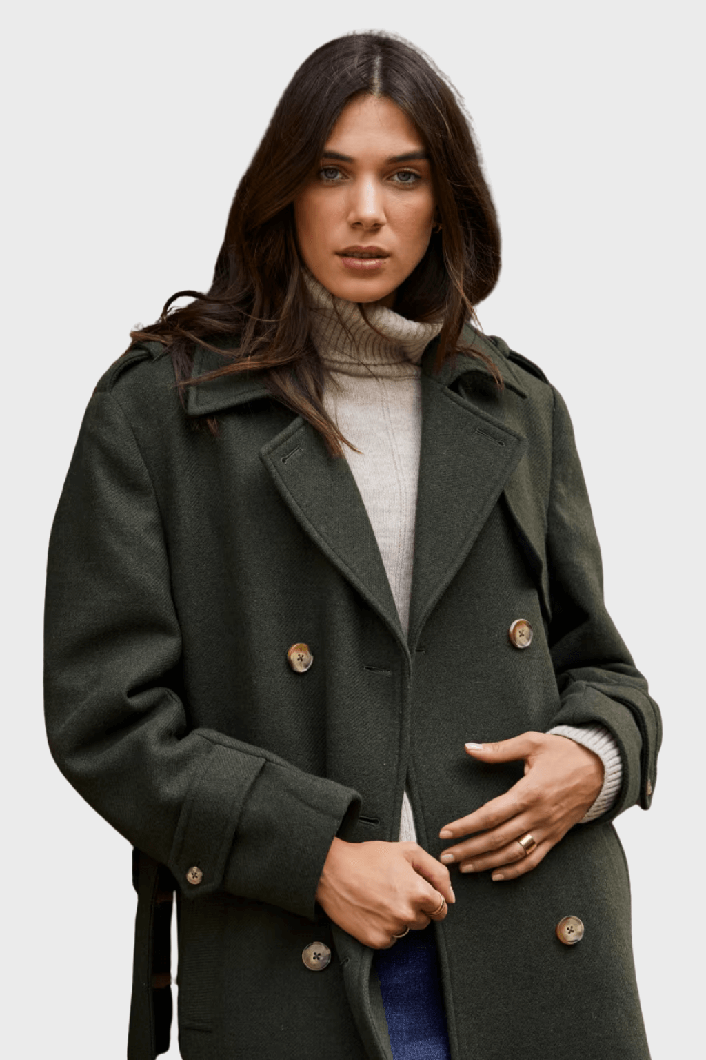 Cashmere Rich Longline Trench Green Coat