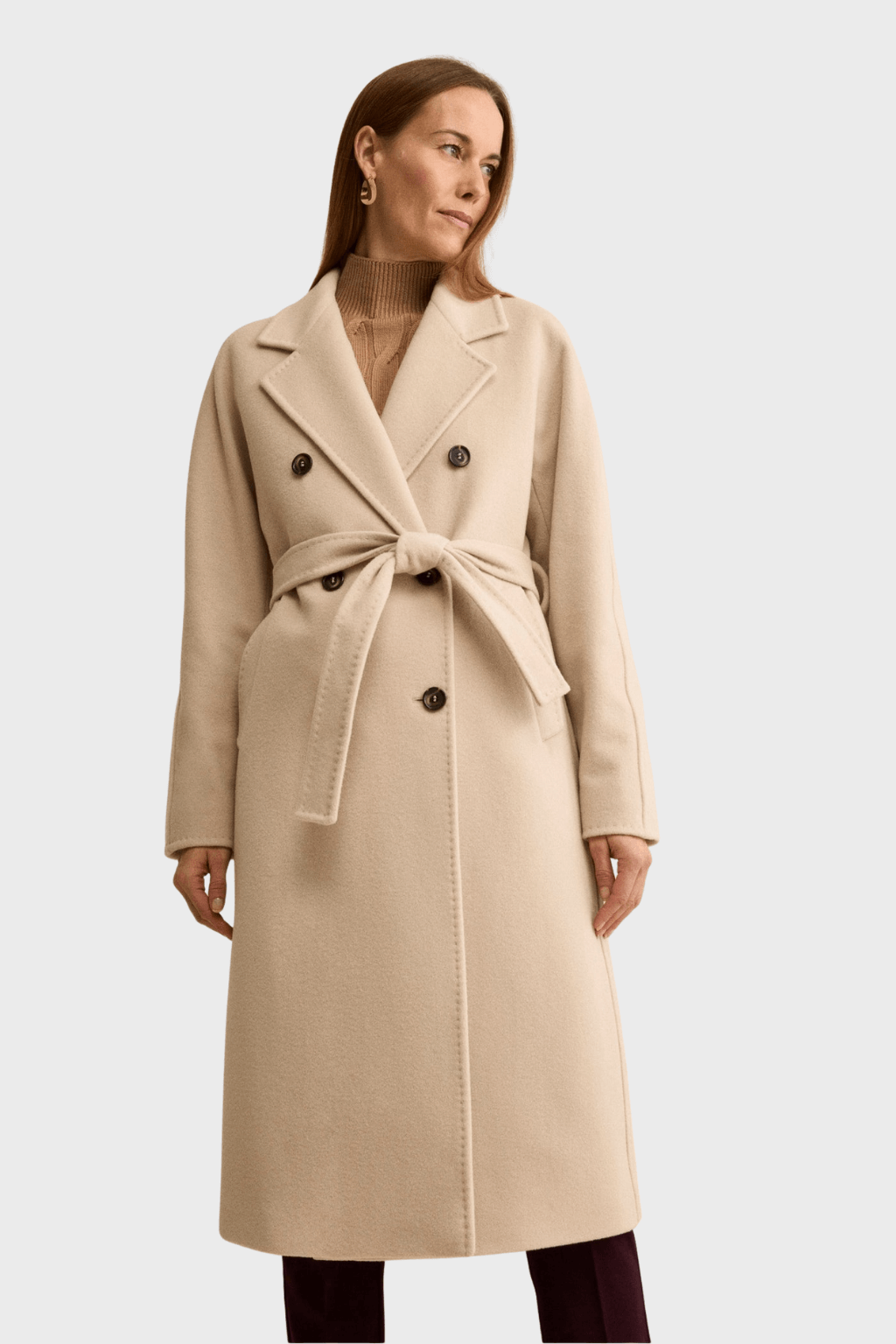 Double Breasted Beige Wool Coat