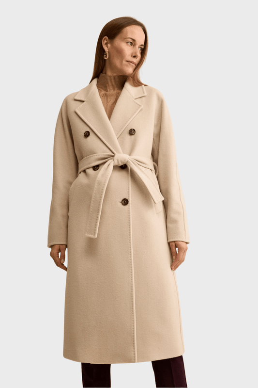 Double Breasted Beige Wool Coat