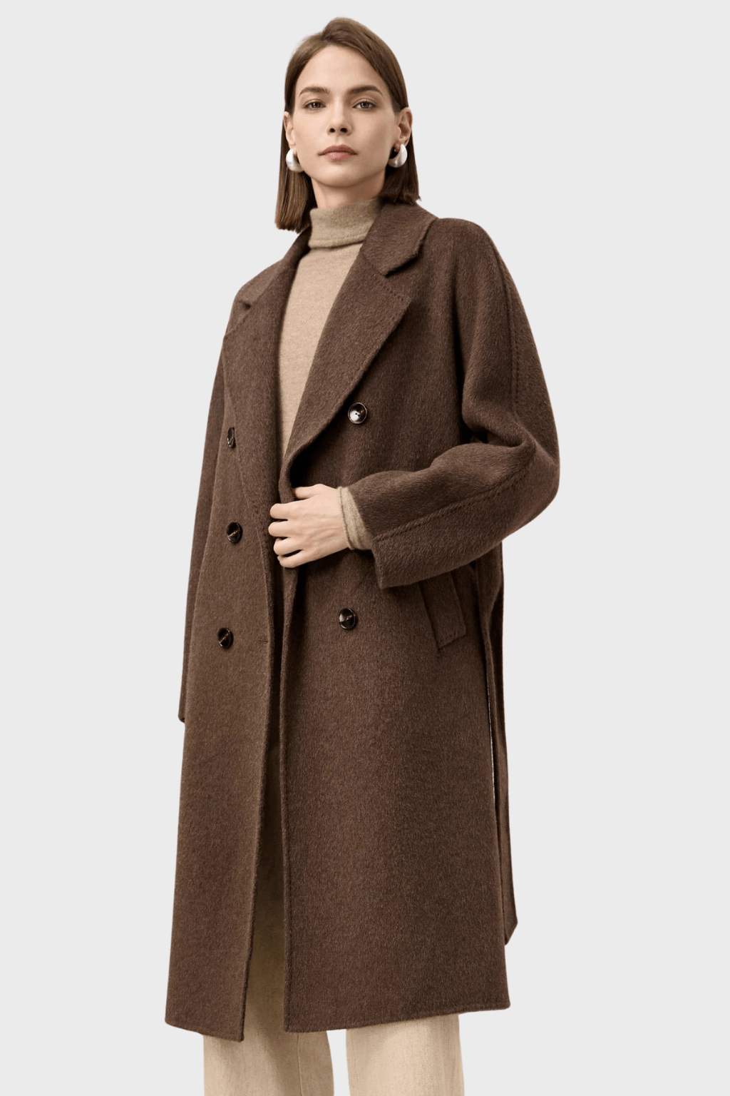 Double-Breasted Dark Brown Wool Coat