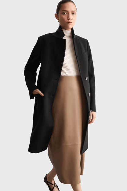 Pure Black Wool Single Breasted Coat