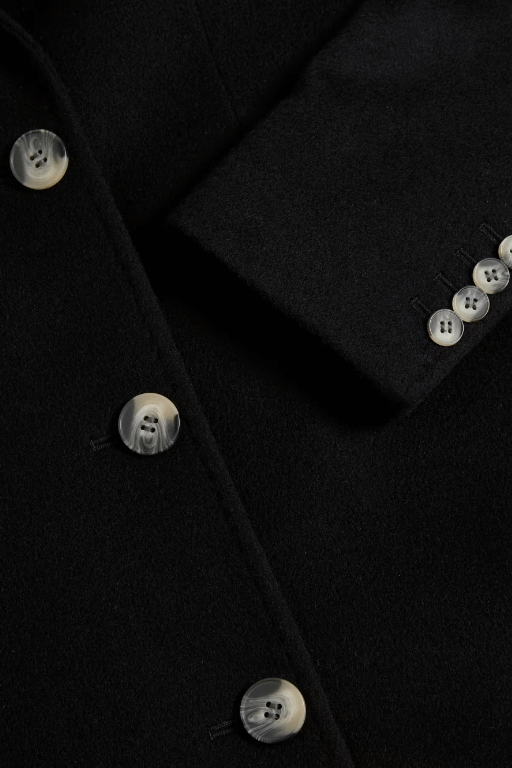 Pure Black Wool Single Breasted Coat