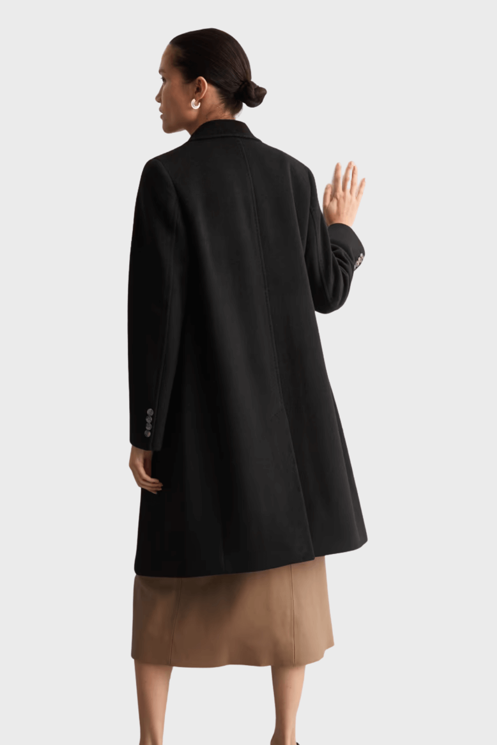 Pure Black Wool Single Breasted Coat