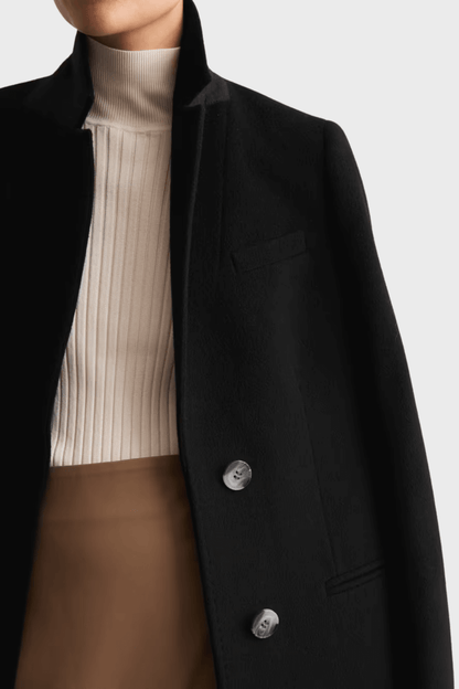 Pure Black Wool Single Breasted Coat