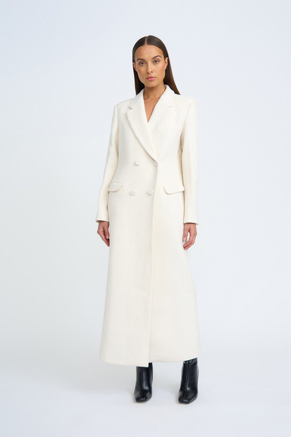 Women's White Double-Breasted Wool Coat