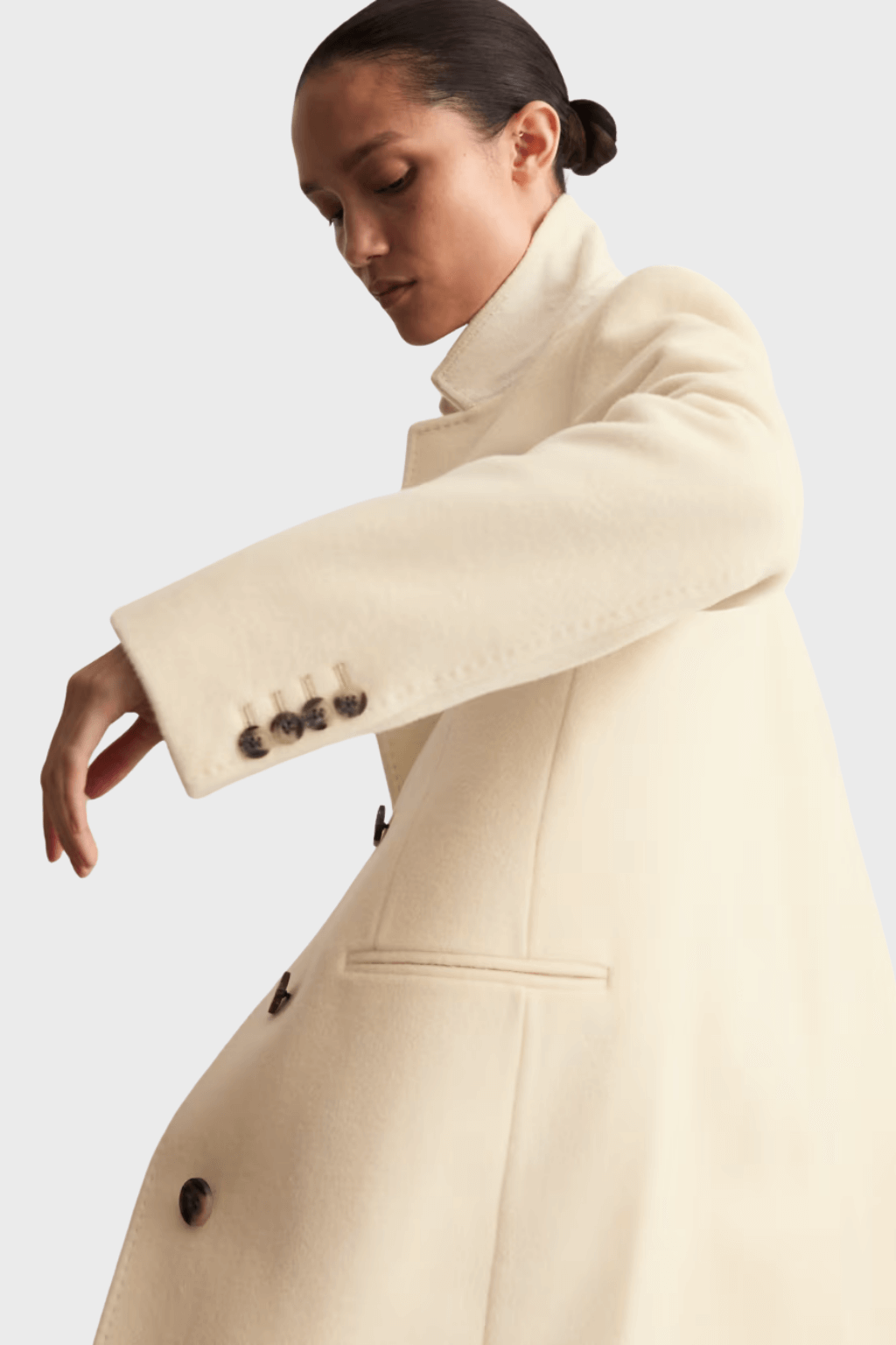 Pure Beige Wool Single Breasted Coat