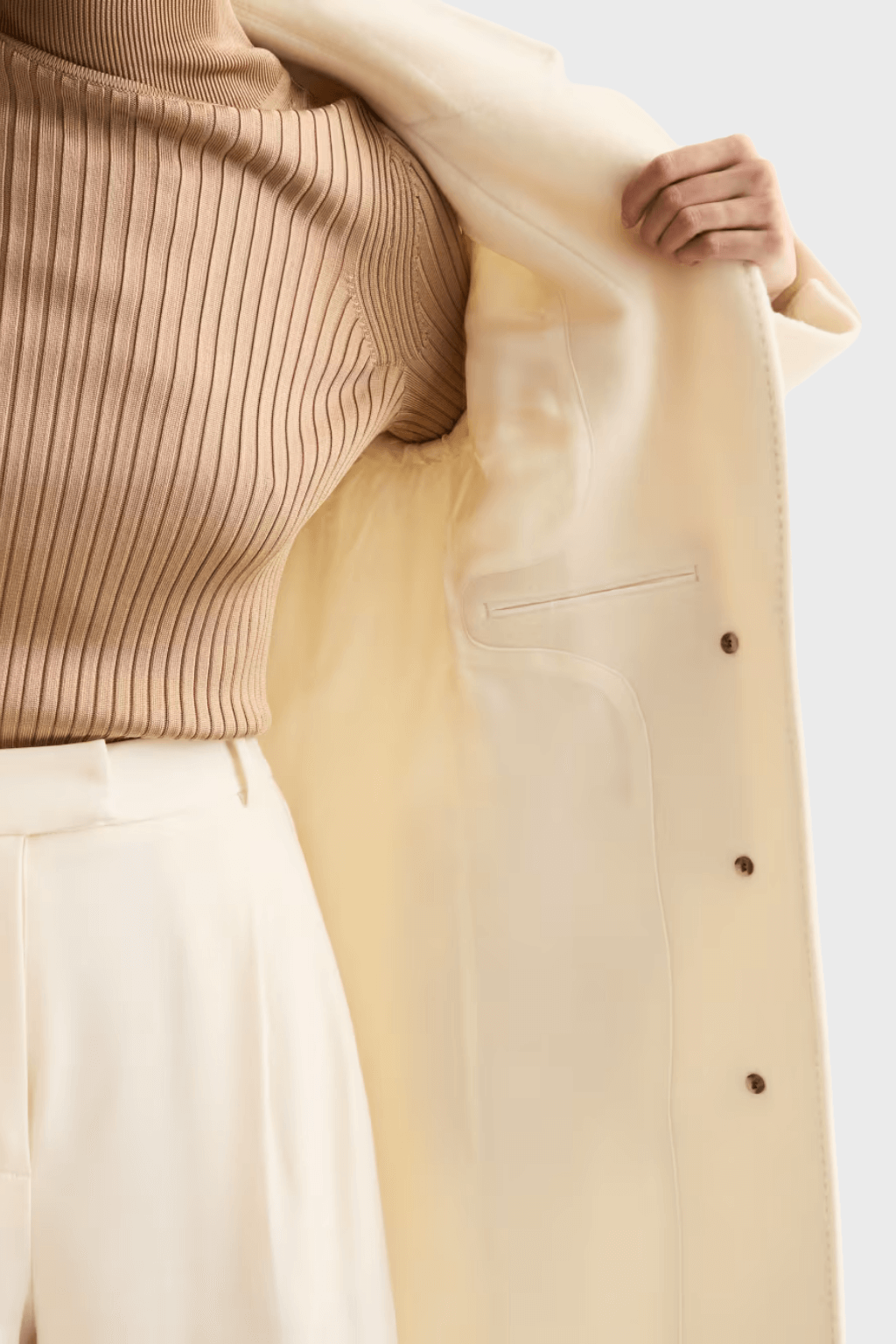 Pure Beige Wool Single Breasted Coat