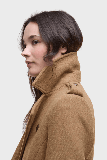 Classic Brown Wool Long Double Breasted Coat