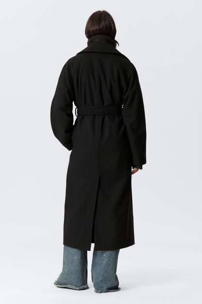 Black Oversized Wool Blended Double Breasted Coat