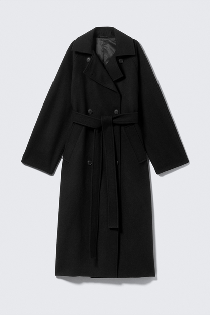 Black Oversized Wool Blended Double Breasted Coat