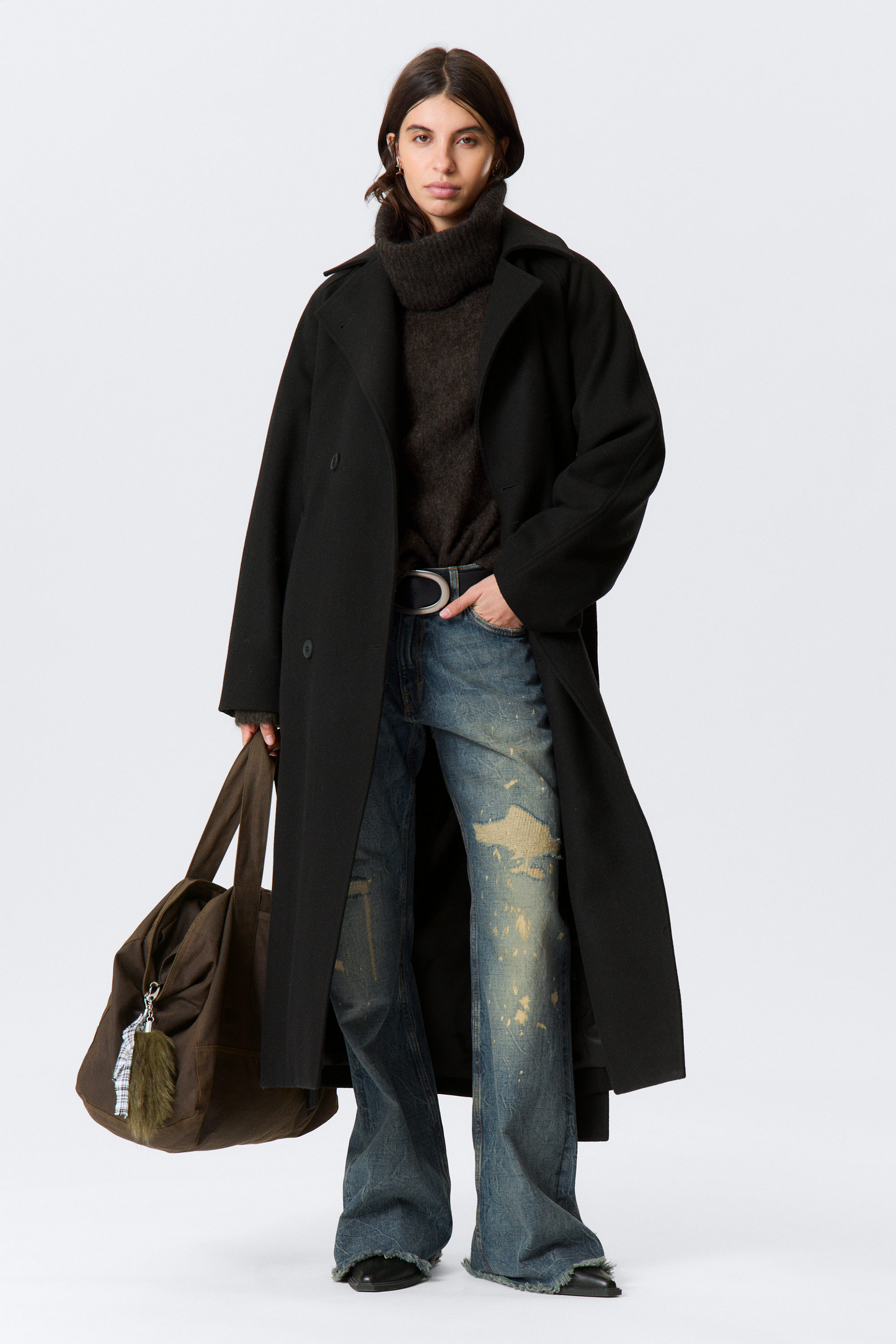 Black Oversized Wool Blended Double Breasted Coat