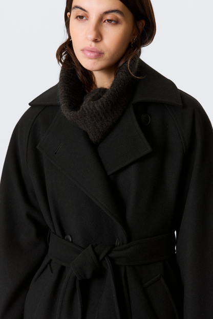 Black Oversized Wool Blended Double Breasted Coat