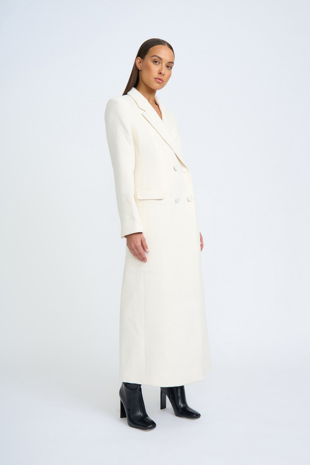 Women's White Double-Breasted Wool Coat