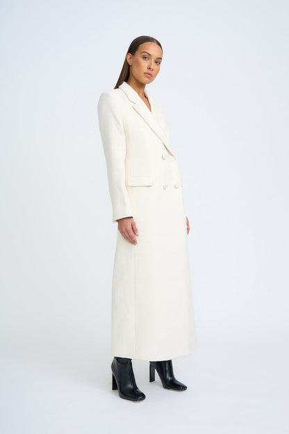 Women's White Double-Breasted Wool Coat