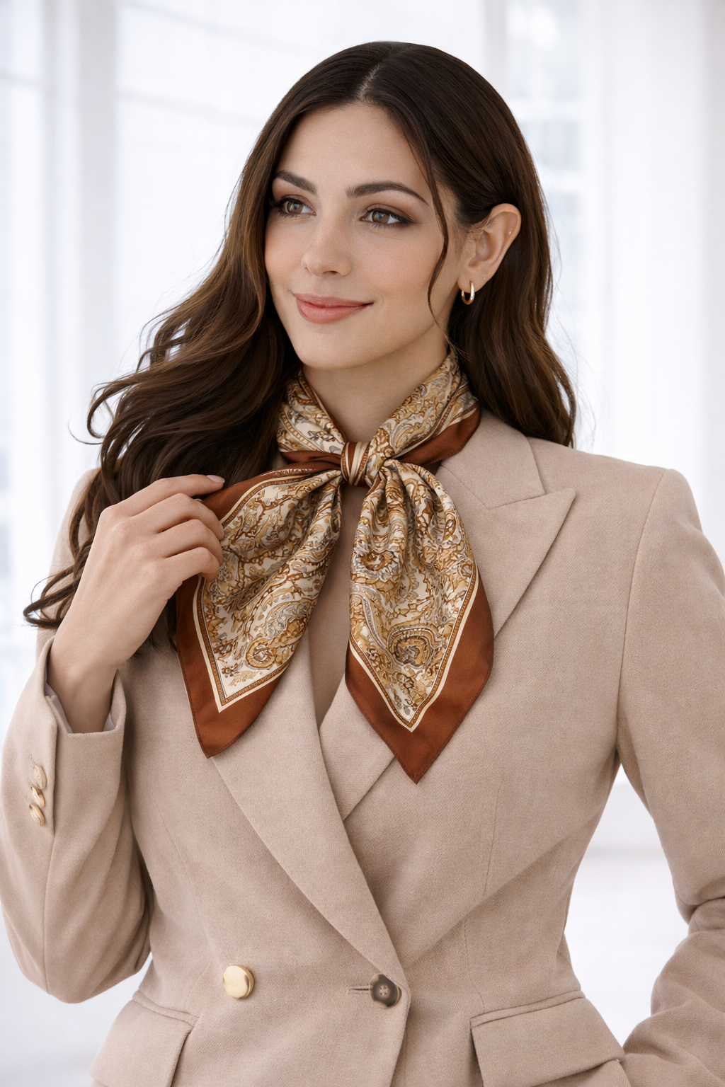 Stylish Brown Paisley Square Silk Scarf