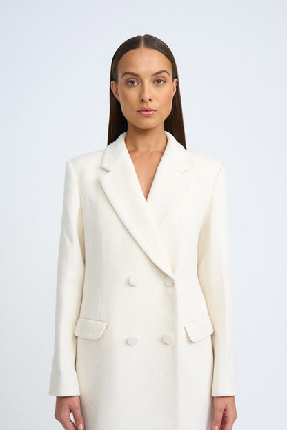 Women's White Double-Breasted Wool Coat