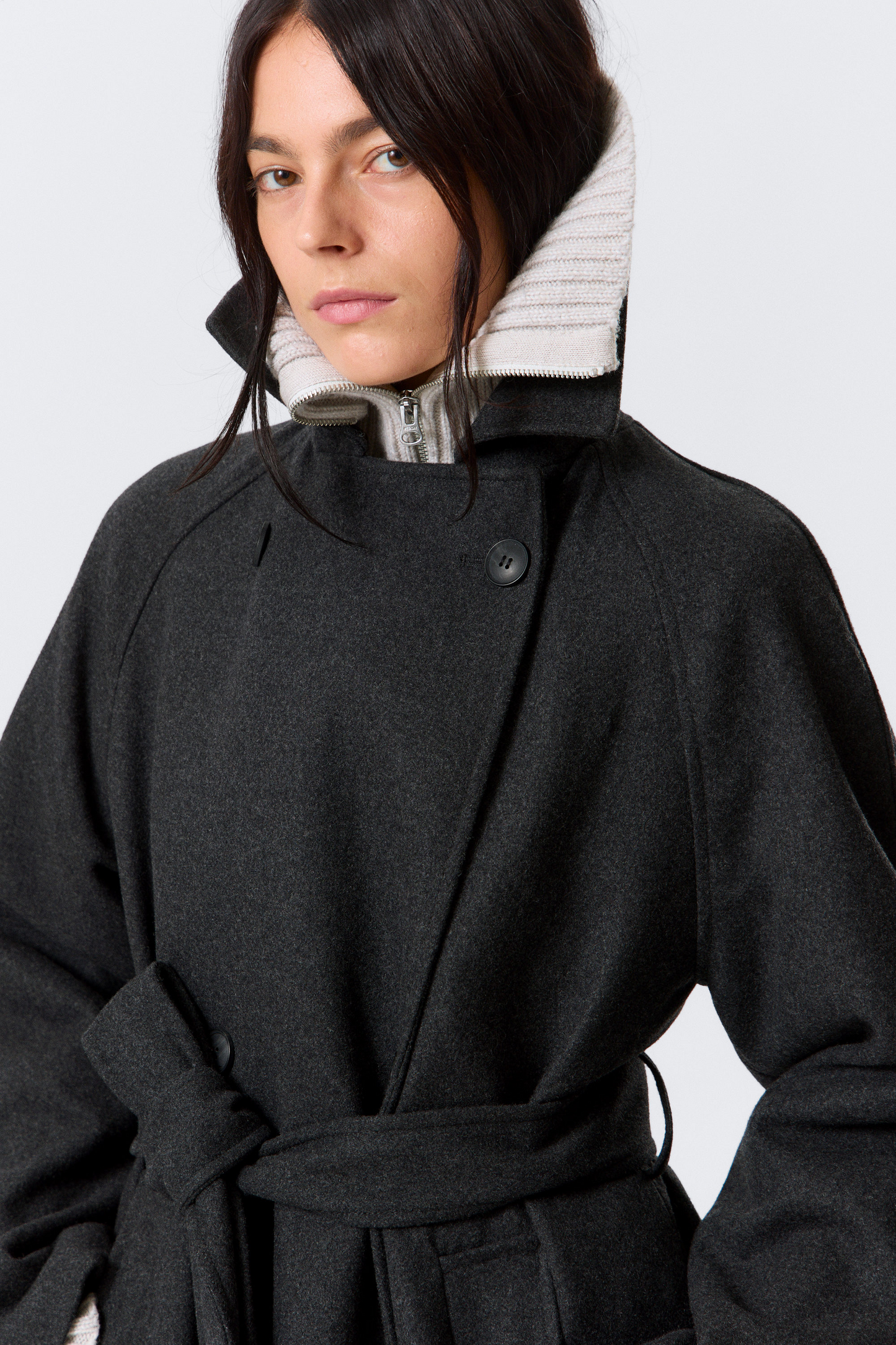 Dark Grey Oversized Wool Blended Double Breasted Coat