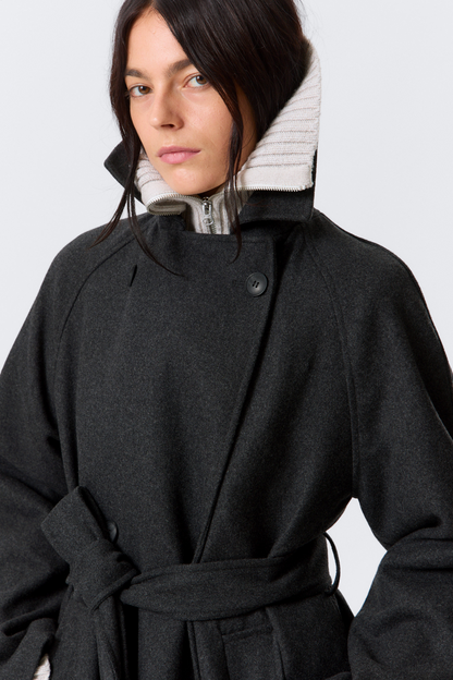 Dark Grey Oversized Wool Blended Double Breasted Coat