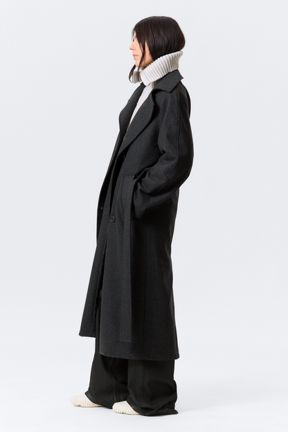 Dark Grey Oversized Wool Blended Double Breasted Coat