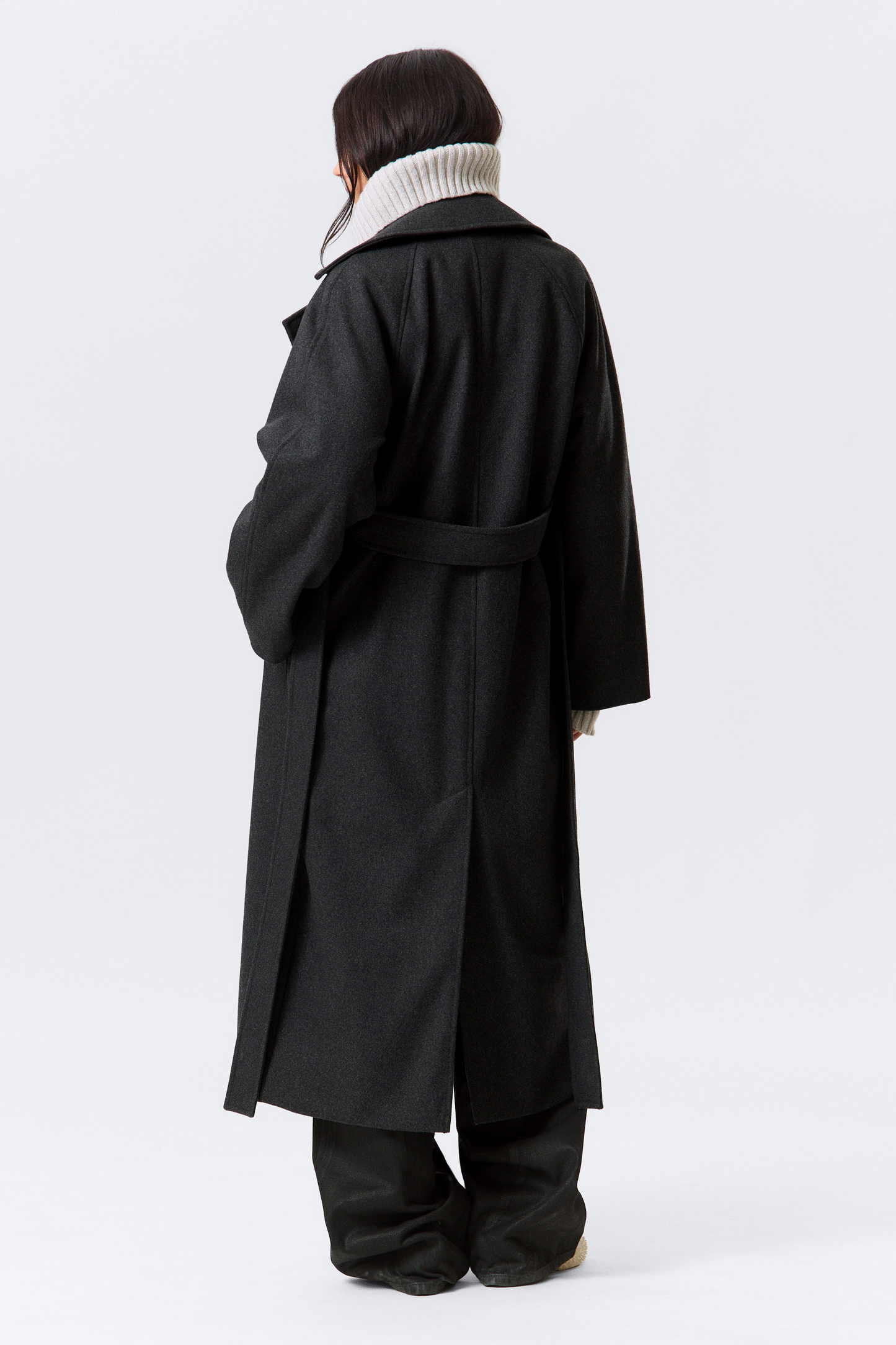 Dark Grey Oversized Wool Blended Double Breasted Coat