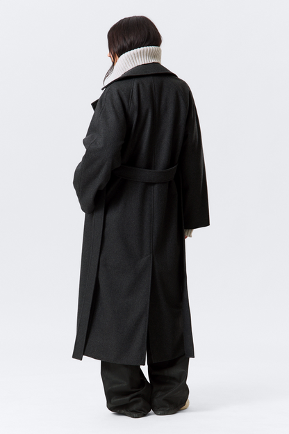 Dark Grey Oversized Wool Blended Double Breasted Coat