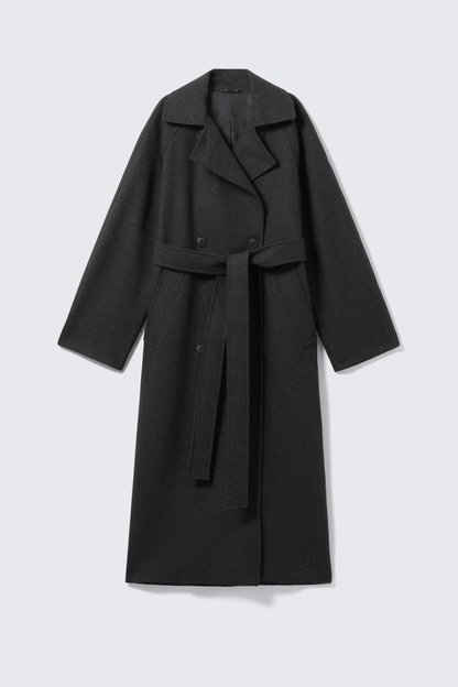 Dark Grey Oversized Wool Blended Double Breasted Coat