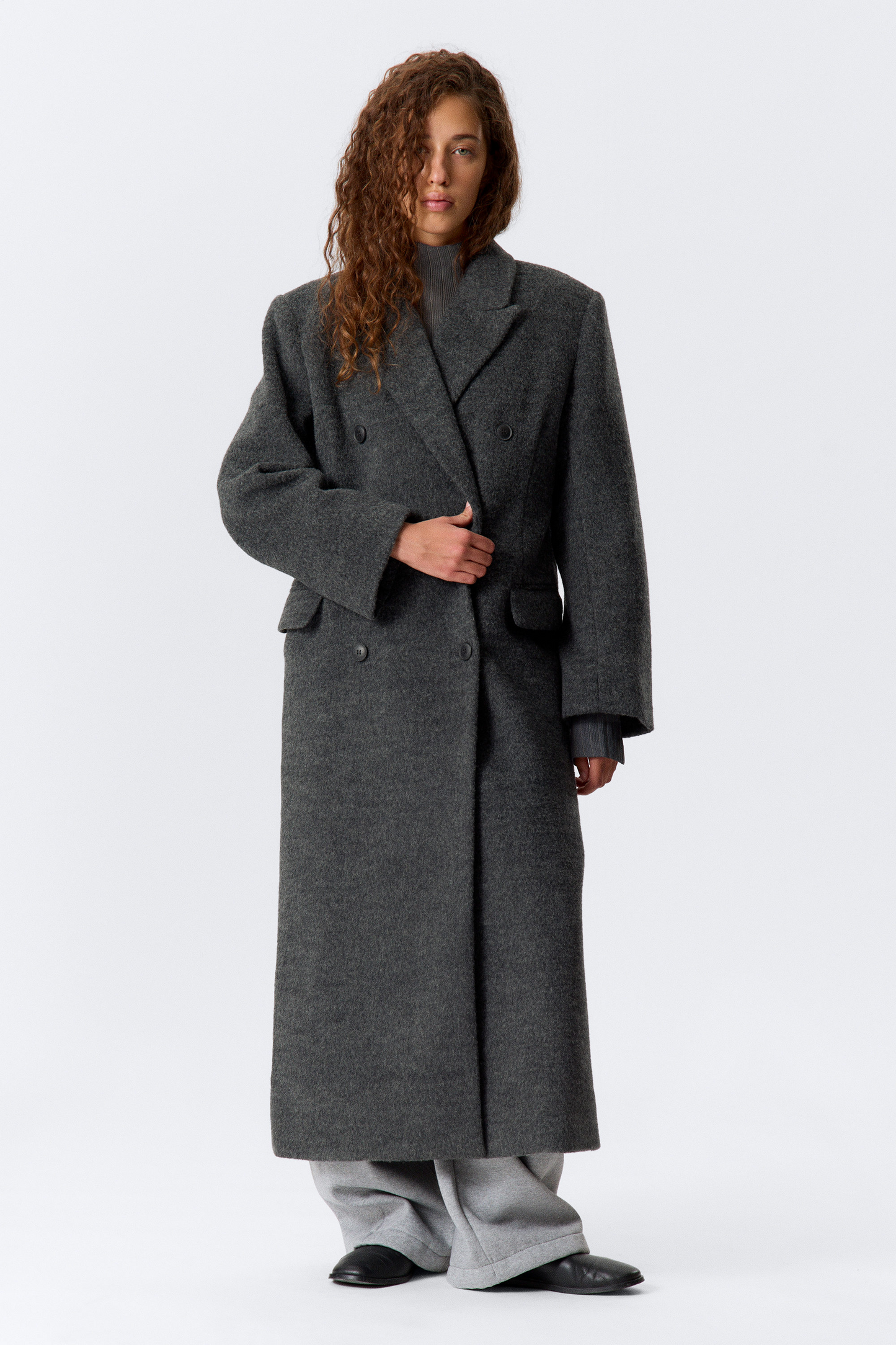 Grey Wool Blended Double Breasted Coat