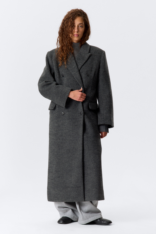 Grey Wool Blended Double Breasted Coat
