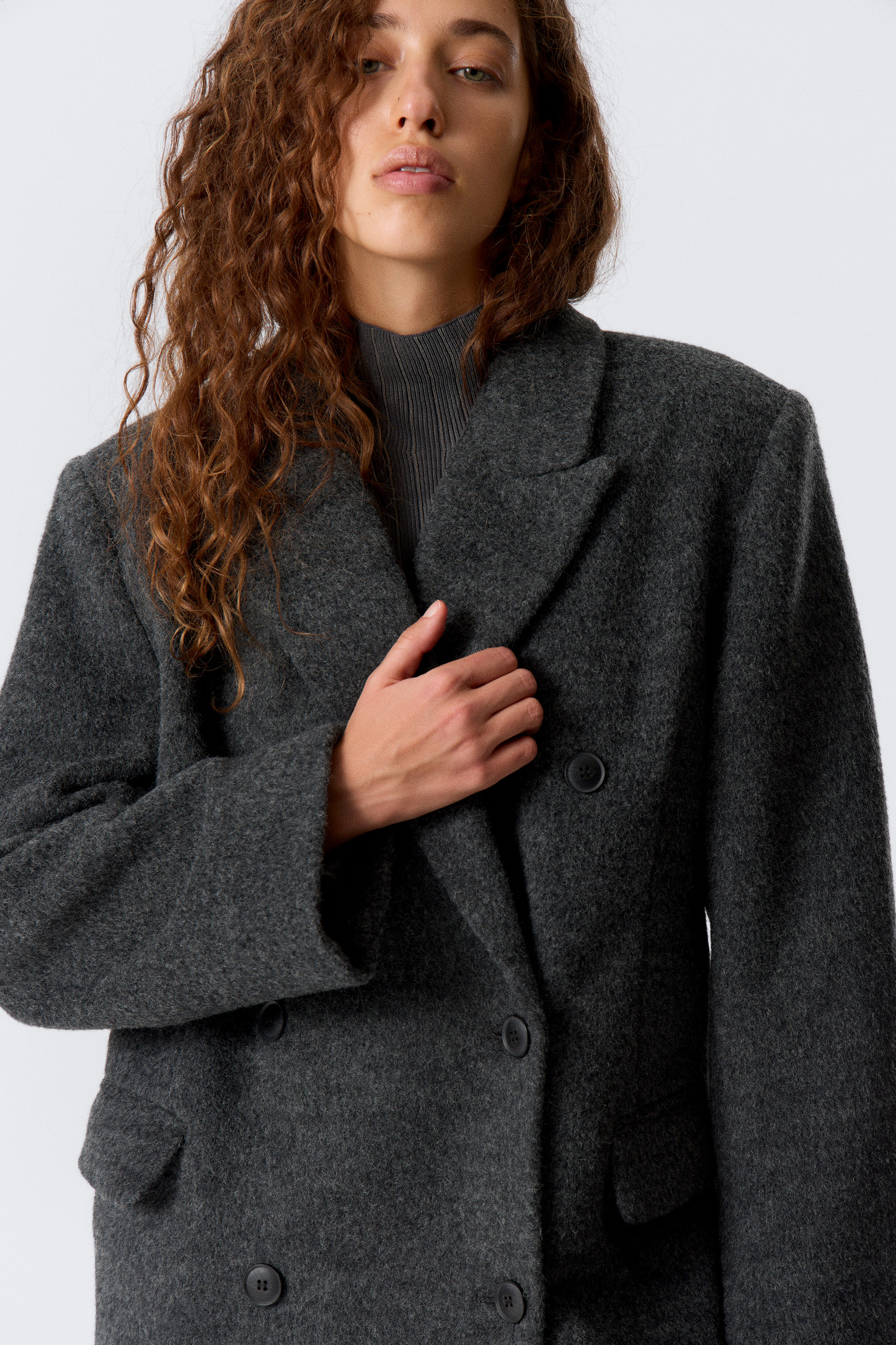 Grey Wool Blended Double Breasted Coat