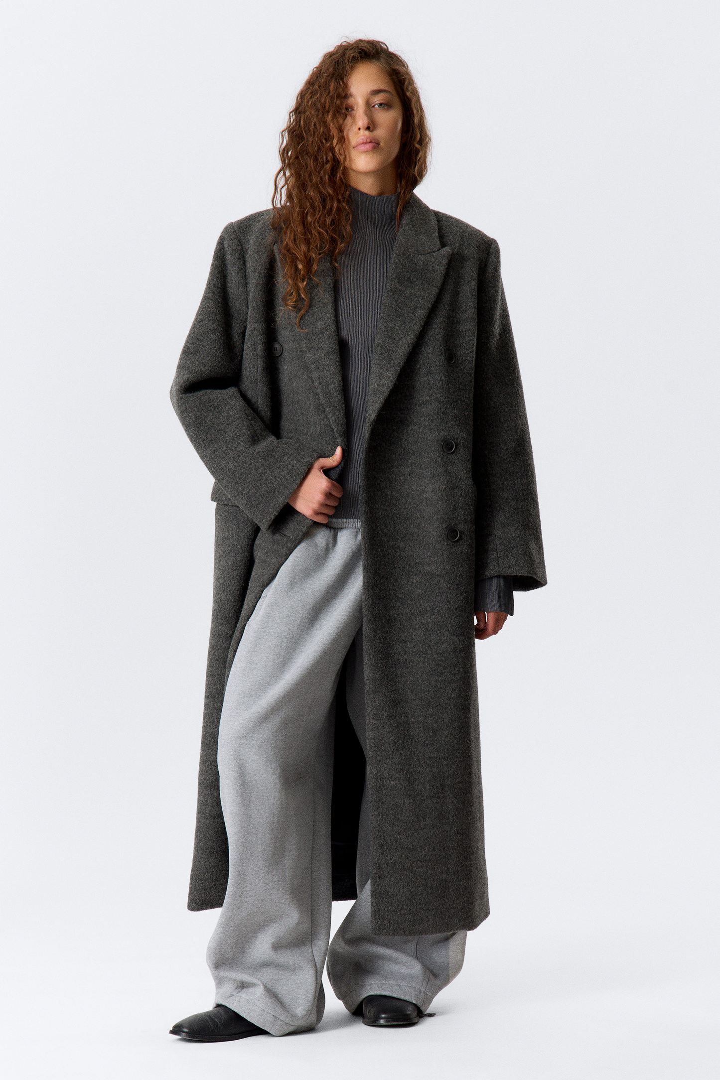 Grey Wool Blended Double Breasted Coat