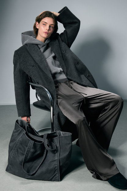 Grey Wool Blended Double Breasted Coat