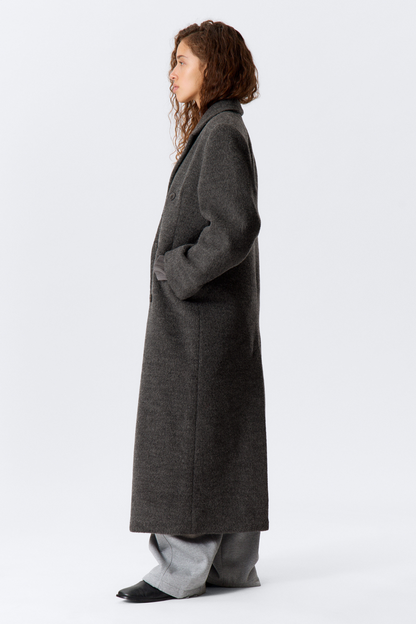 Grey Wool Blended Double Breasted Coat