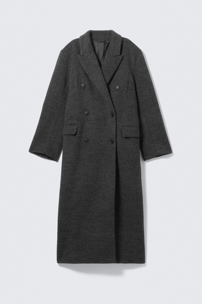 Grey Wool Blended Double Breasted Coat