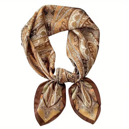 Golden Brown And Beige Paisley Print Silk Scarf