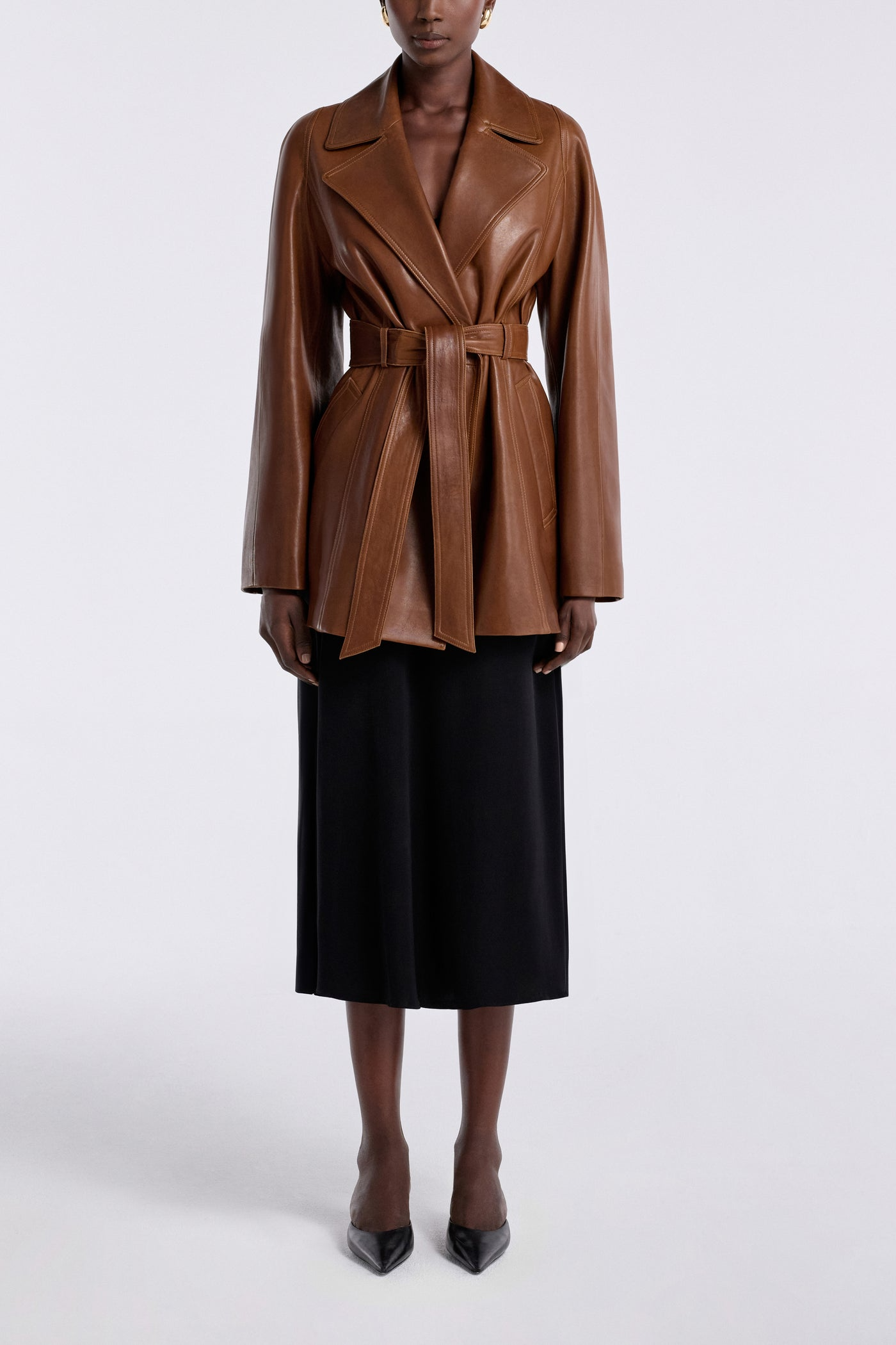 Havira Brown Luxe Leather Coat