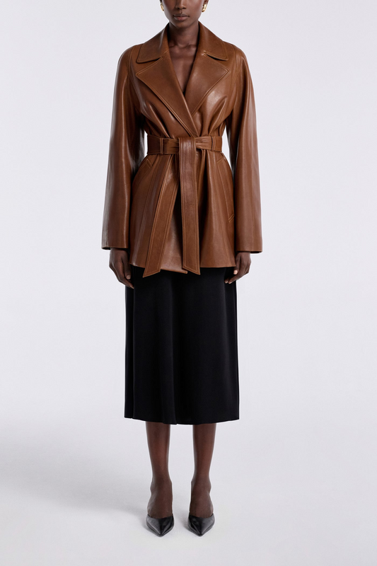 Havira Brown Luxe Leather Coat