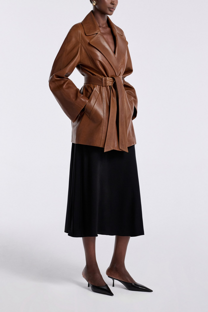 Havira Brown Luxe Leather Coat