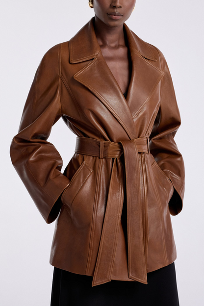 Havira Brown Luxe Leather Coat
