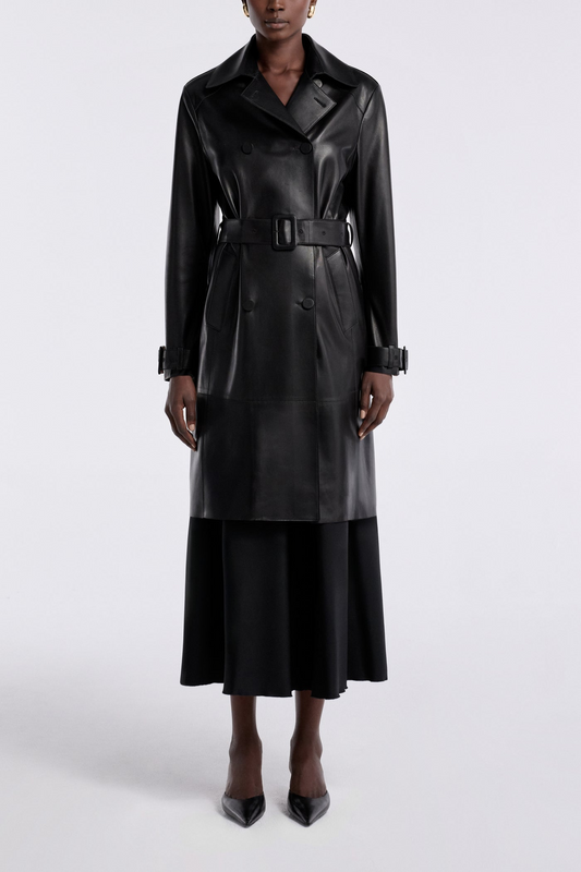 Havira Black Belted Luxe Leather Coat