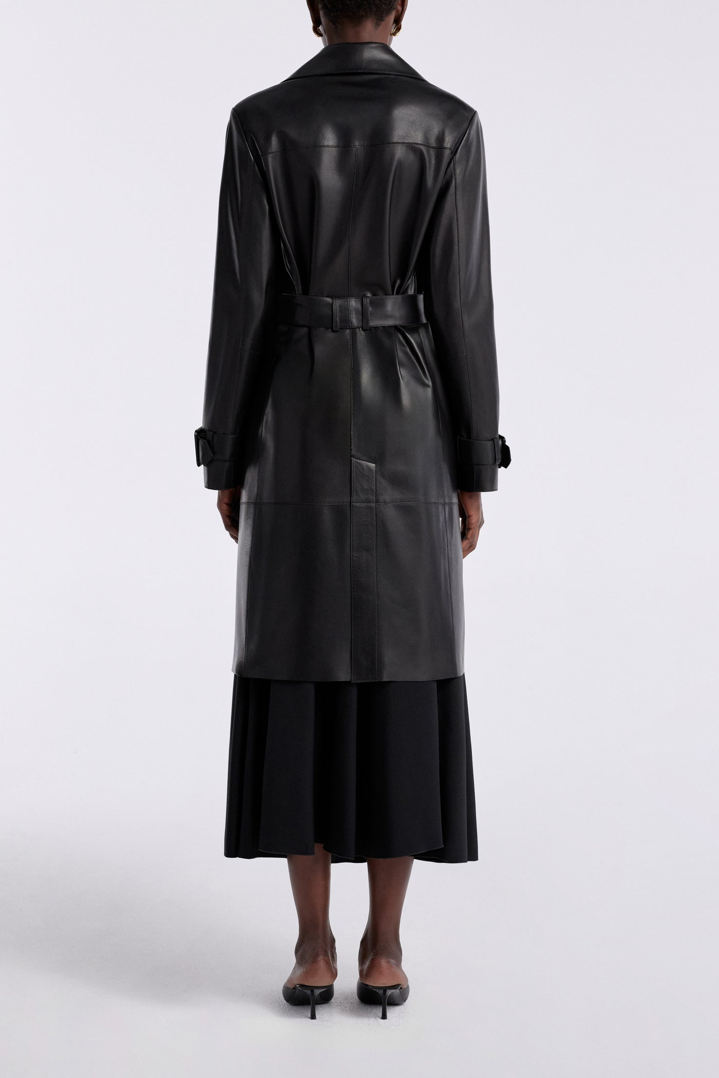 Havira Black Belted Luxe Leather Coat