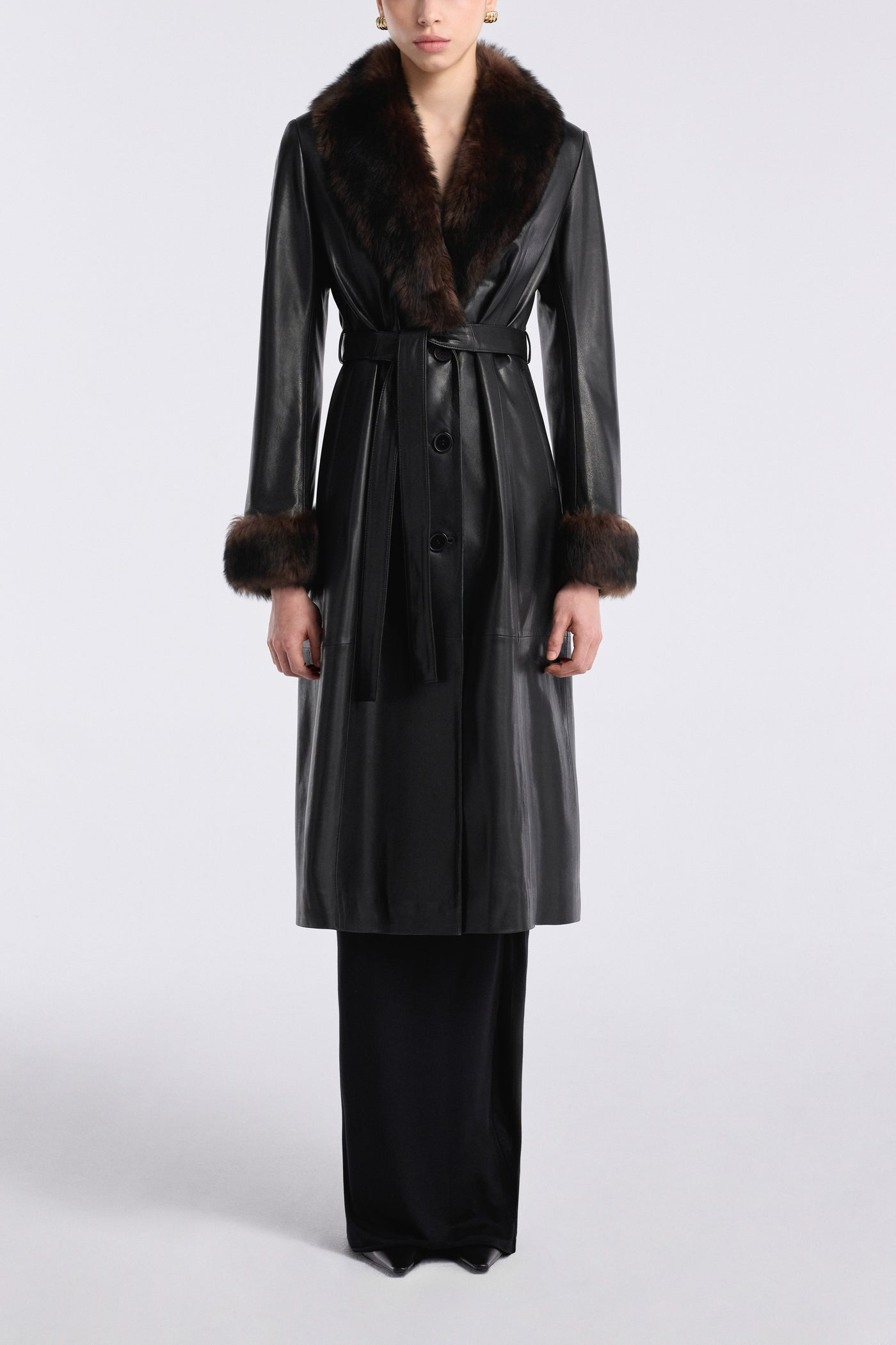 Havira Black Belted Luxe Leather Coat