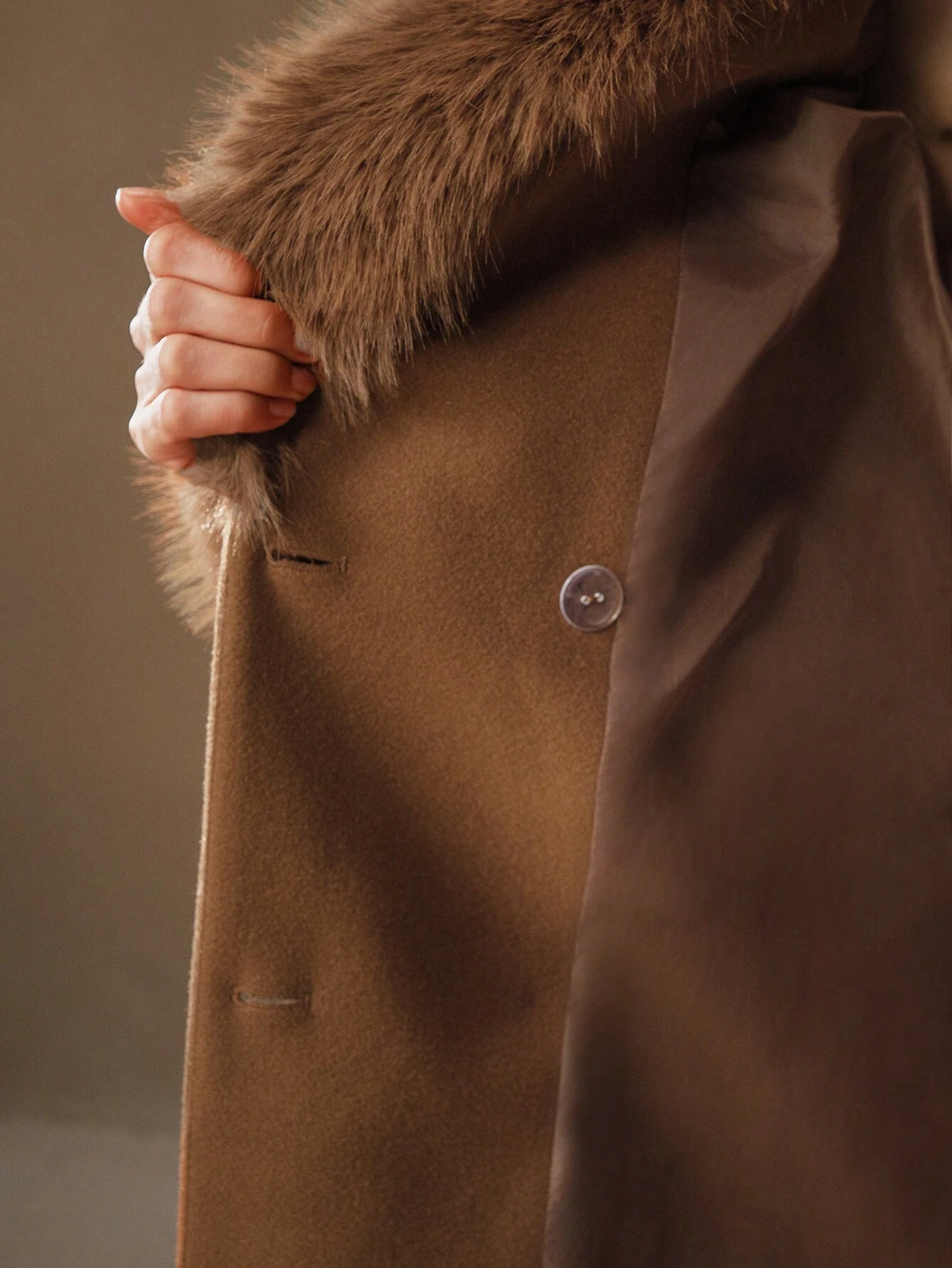 Havira's Long Wool Blend Coat with Faux Fur Collar and Belt