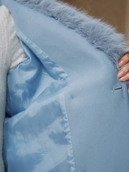 Havira's Long Wool Blend Coat with Faux Fur Collar and Belt