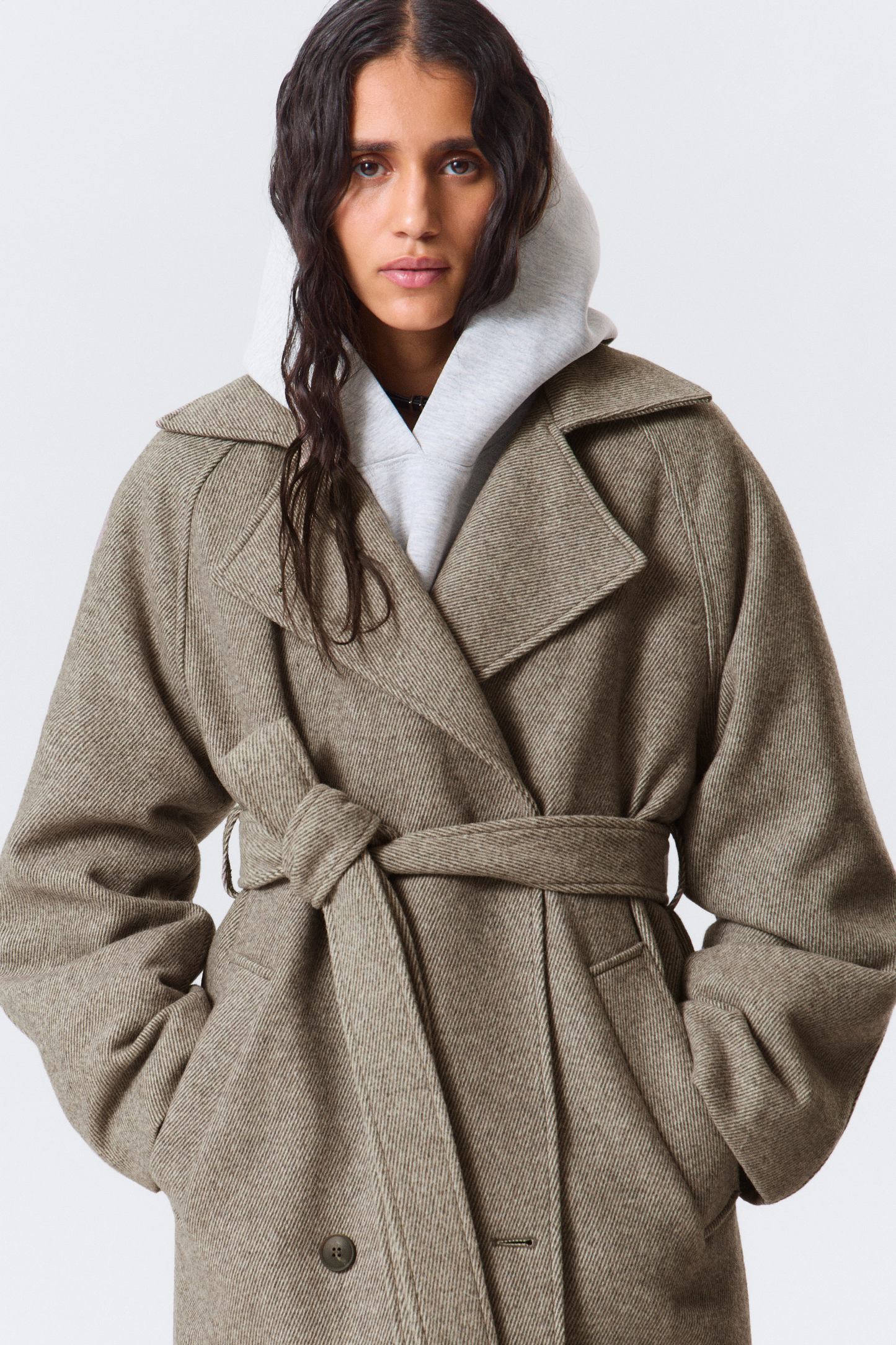 Beige Oversized Wool Blended Double Breasted Coat