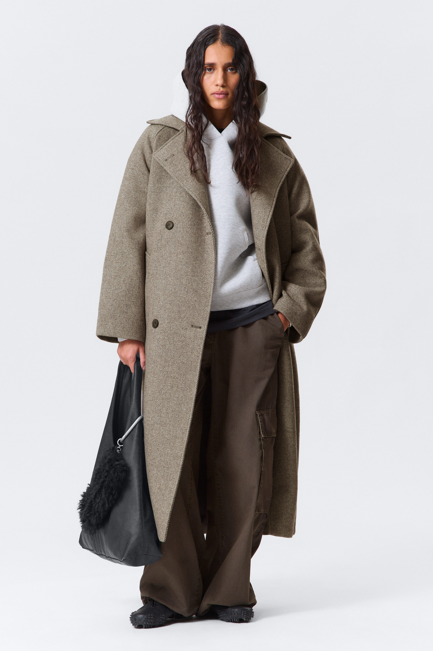 Beige Oversized Wool Blended Double Breasted Coat