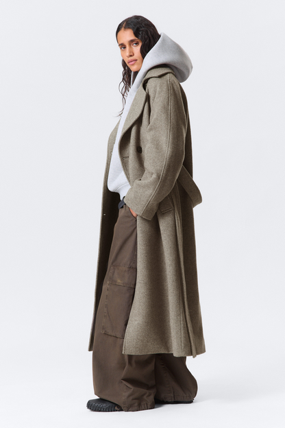 Beige Oversized Wool Blended Double Breasted Coat