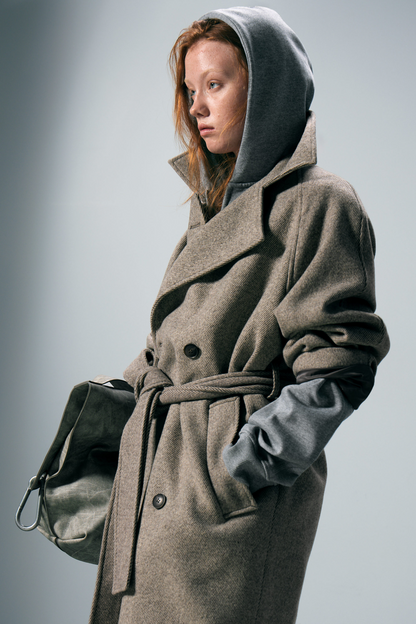 Beige Oversized Wool Blended Double Breasted Coat