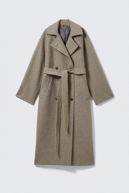 Beige Oversized Wool Blended Double Breasted Coat