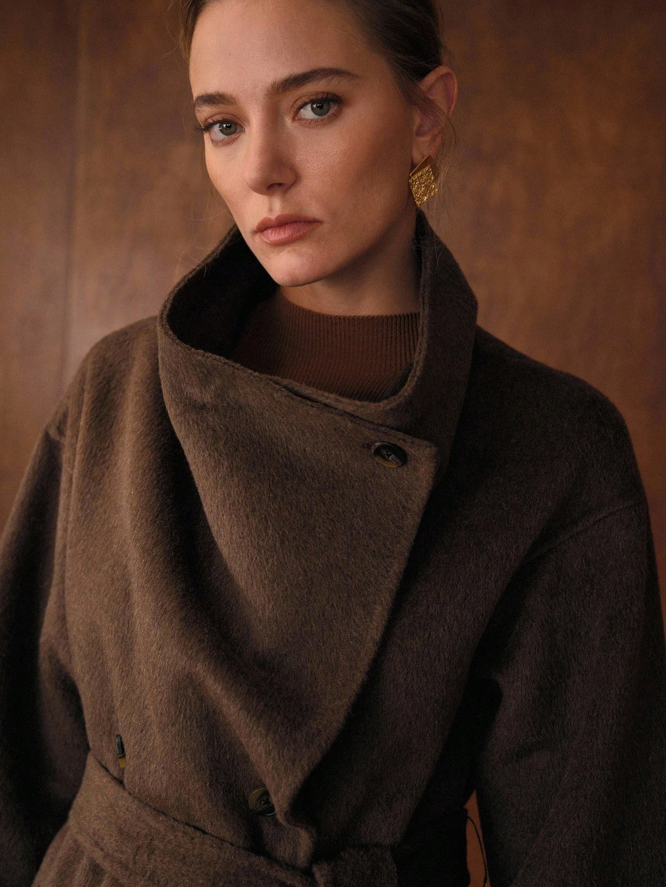 Havira Premium Double-breasted Long Wool Coat with Waterfall Collar